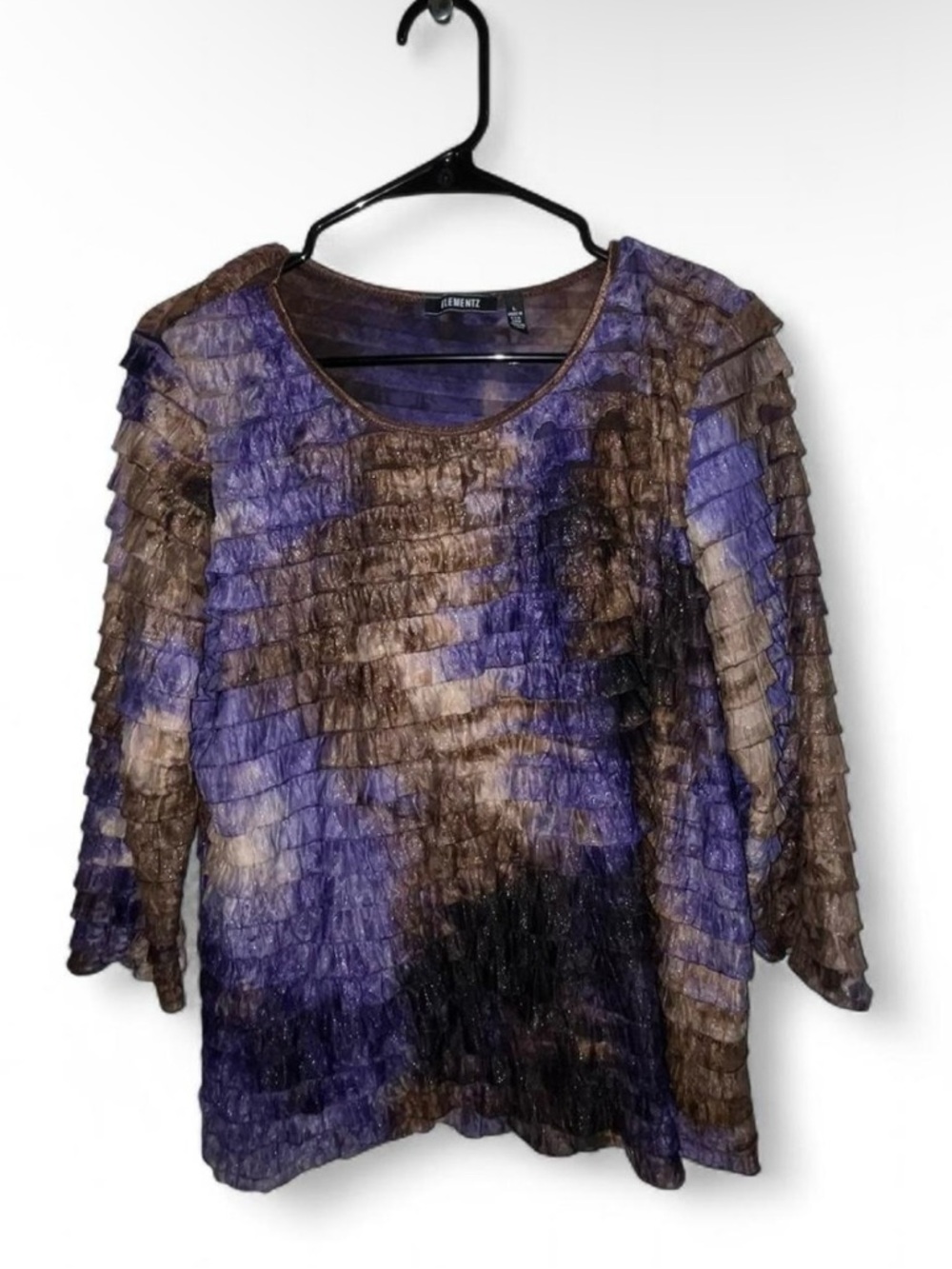 Elementz Purple and Brown Layered Ruffle Long-Sleeve Top
